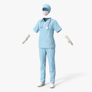 3D Surgeon Uniform Scrubs with Bloodstains with Stethoscope