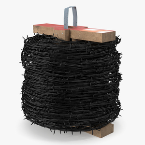 3D Barbed Wire Roll Black on Wooden Stand model