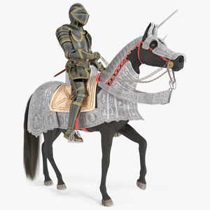 3D Medieval Horse in Armor with Knight Riding Fur