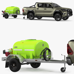 3D Pickup with Fire Fighting Trailer model