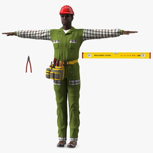 3D Dark Skinned Black Builder T Pose model