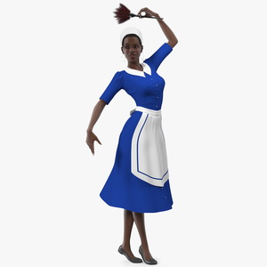 3D Dark Skinned Black Maid Dancing Pose