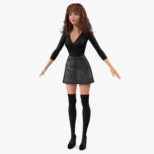 Cartoon Young Girl Youth Clothes T-Pose 3D model