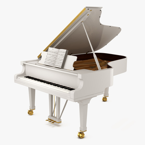 Grand Piano White with Music Notes Book 3D model