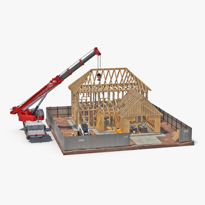 3D Private House Construction 2 with Equipment model