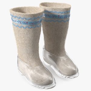 3D Warm White Felt Boots With Transparent Galoshes Fur