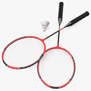 3D model Red Composite Badminton Rackets and Plastic Shuttlecock