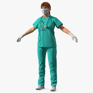 Female Nurse Character with Stethoscope and Face Mask Fur 3D