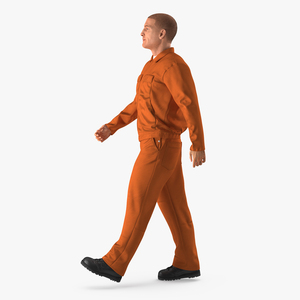 Worker Orange Uniform Walking Pose 3D model