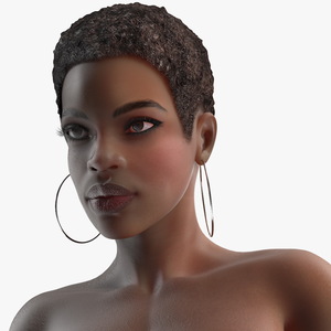 Nude Dark Skin Woman Rigged 3D