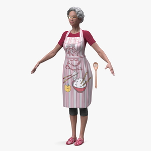 Kitchen Style Chinese Elderly Woman A-Pose 3D