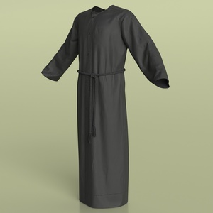 3D model Black Long Robe with Belt