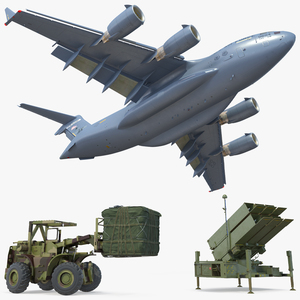 3D Forklift Loads Cargo to the Boeing C17 Globemaster III Rigged
