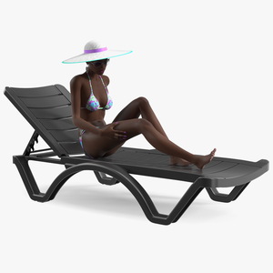 3D Dark Skin Women in Bikini Lying on Chaise Lounge model