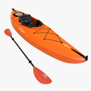 Kayak Orange with Paddle 3D model