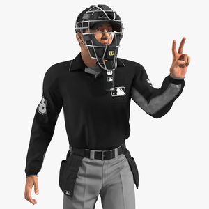 3D model Baseball Umpire with Protective Mask and Cap Fur Rigged