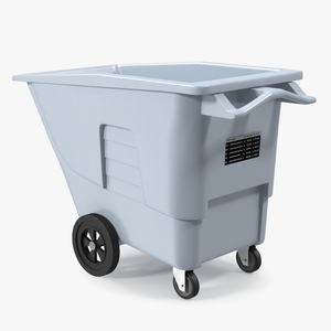 3D Grey Trash Can with Wheels