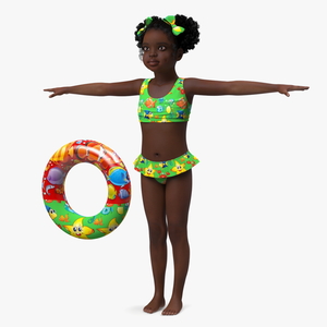 3D model Black Child Girl Beach Style T-pose