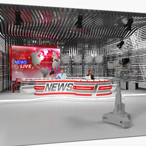 3D Big News TV Studio with Presenters Rigged