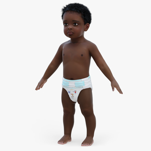 3D Black Baby Boy Wearing Diaper A-Pose