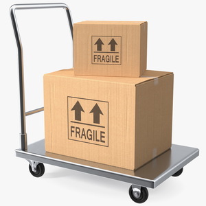 3D Trolley Low Platform with Cardboard Boxes