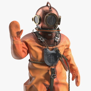 3D Traditional Hard Hat Diving Suit Old Welcoming Pose