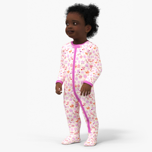 3D model Toddler Black Girl Light Skin in Full Bodysuit Standing