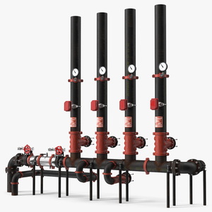 3D model Industrial Pipe System with Valves and Gauges