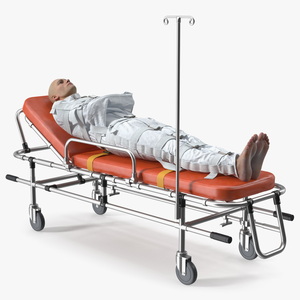 3D Patient in Straitjacket on Stretcher