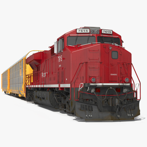 3D Generic Locomotive with Auto Rack Train Car model