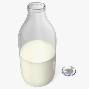 3D Opened Bottle of Skimmed Milk with Foil Cap model