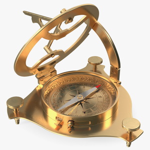 Opened Old Brass Compass with Sundial 3D