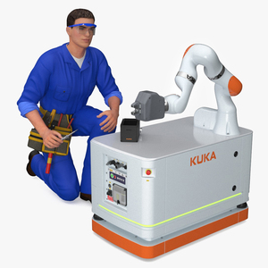 3D Engineer Repairing Robot KUKA KMR Iiwa model