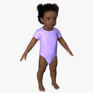 Black Baby Girl Light Skin Wearing Bodysuit A-Pose Fur 3D model