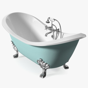 3D model Double Slipper Clawfoot Tub with Aqueduct Blue Exterior