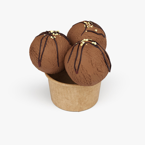 Ice Cream Chocolate Balls with Nuts in Cardboard Cup 3D