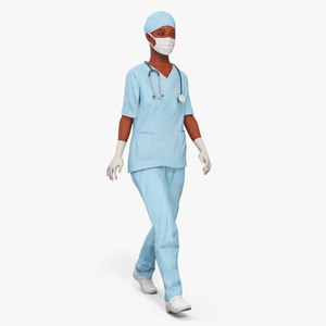 3D Female Nurse with Stethoscope and Surgical Mask Rigged for Cinema 4D model