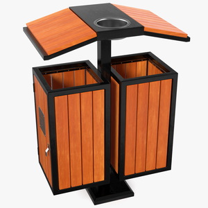 3D Outdoor Dual Square Trash and Recycle Bin