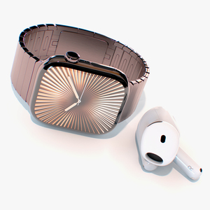 3D Apple Watch 10 Slate Titanium and AirPods 4 model