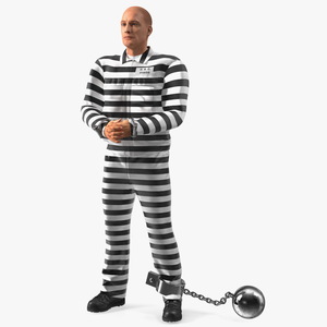 3D Prisoner Wearing Old Robe with Shackles Fur model