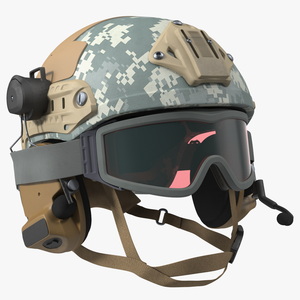 3D Tactical Gear Helmet Grey Camo with Goggles model