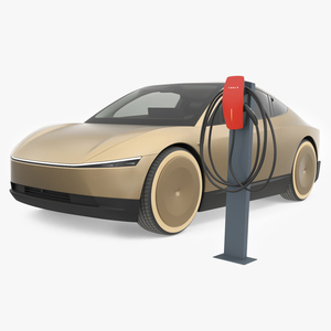 3D Tesla Cybercab Robotaxi with Charger