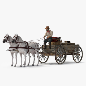 Gold Rush Miner with Wagon and Horses 3D