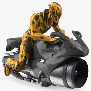 3D Futuristic Armored Robot on Motorcycle model