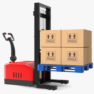 Powered Stacker Everest Red with Stack of Boxes 3D