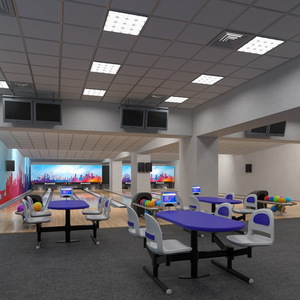 3D Bowling Center Interior with Furniture model