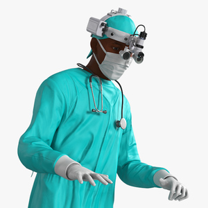 African Black Male Doctor with Surgical Headlight Loupe Rigged 3D