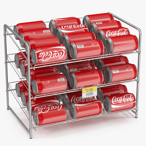 Soda Can Rack Dispenser with Cola Cans and Price Tag 3D