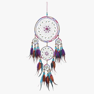 3D Decorative Dreamcatcher with Feathers Five Rings model