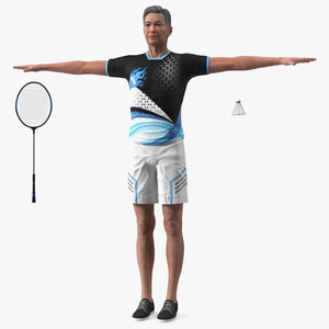 3D model Asian Elderly Man Badminton Style T-pose